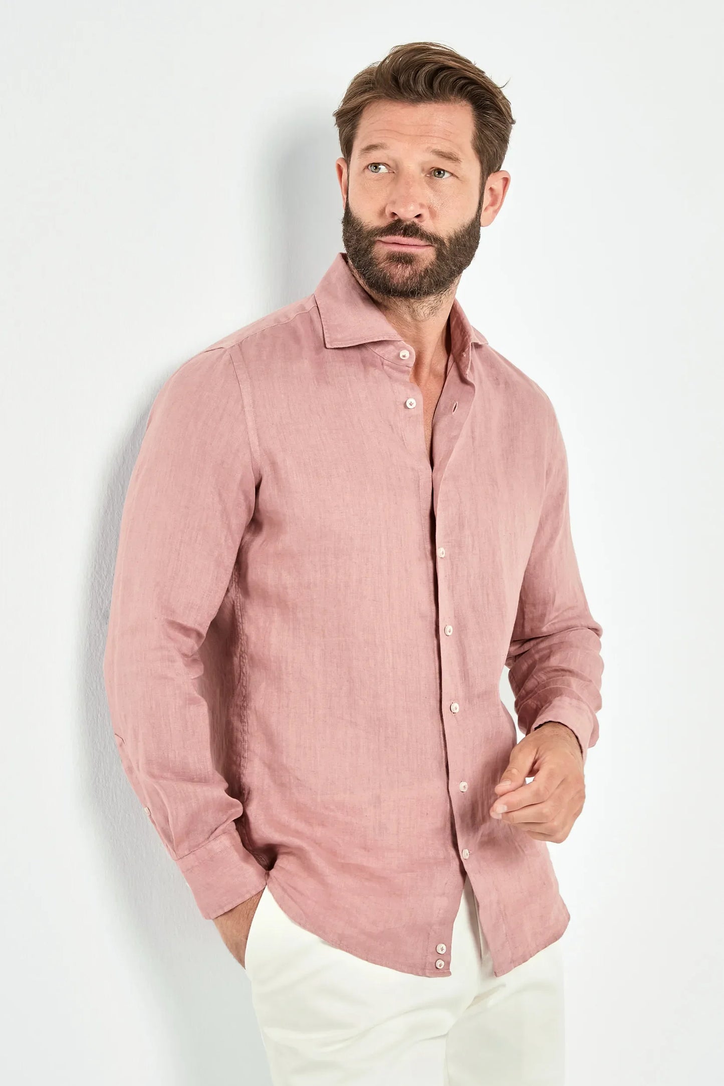 Old rose garment dyed linen shirt - Made in Italy
