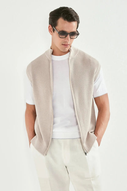 Beige knitted vest - Made in Italy
