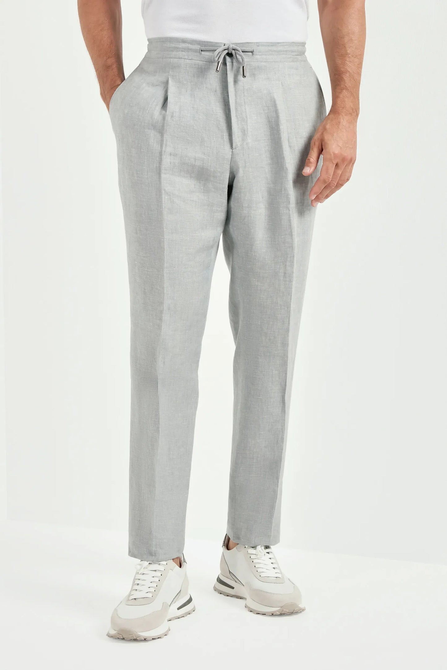 Sky grey linen Alassio trousers - Made in Italy