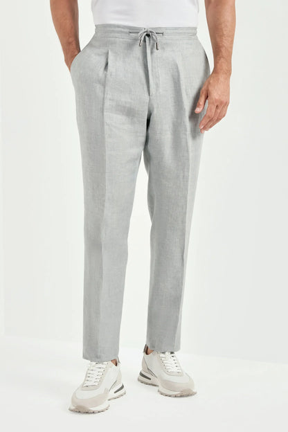 Sky grey linen Alassio trousers - Made in Italy