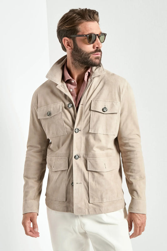 Taupe suede field jacket - Made in Italy
