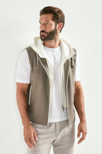 Tobacco hooded vest - Made in Italy