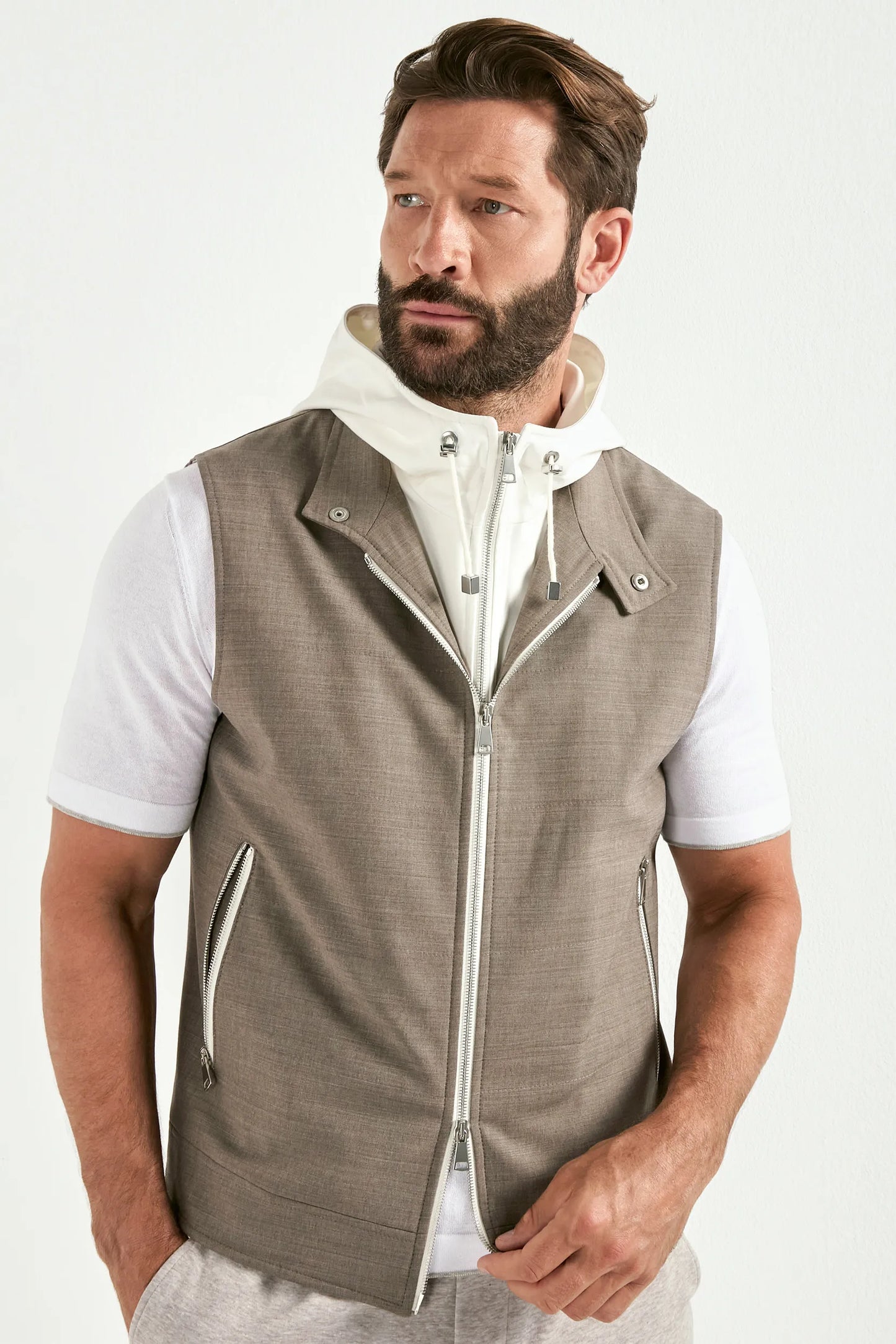 Tobacco hooded vest - Made in Italy