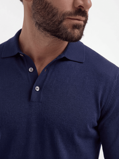 Blue long sleeve polo - Made in Italy