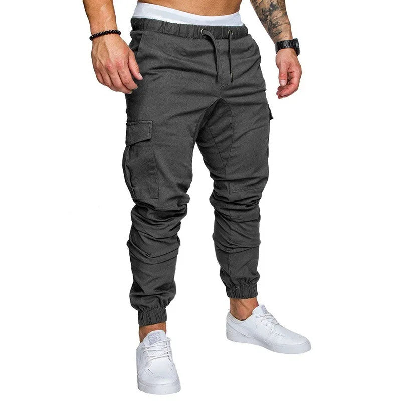 Novas Calças Casuais Masculinas de Tecido Trançado Streetwear Novas Calças de Trabalho com Múltiplos Bolsos