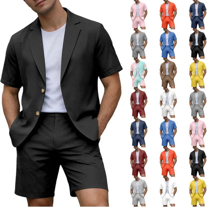 Conjuntos para Homens Blazer de Manga Curta e Calças Curtas Leves para Casamento, Festa, Negócios e Trajes Formais