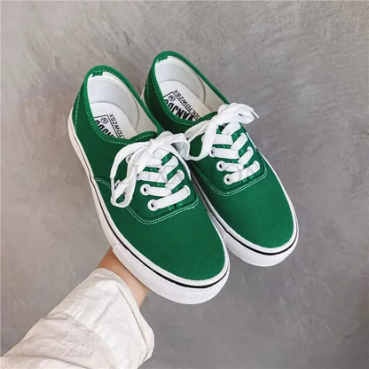 Casual apartamentos tênis de lona feminino ao ar livre cor sólida rasa sapatos esportivos tênis feminino streetwear rendas até sapatos vulcanizados