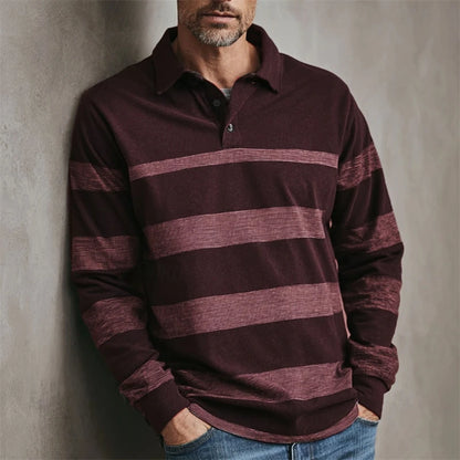 Simple Fashion Striped Graphic Polo Shirts For Men Casual Retro 3D Printed Long Sleeve Golf Polo Loose Daily Wear Business Tops