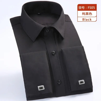 Qualidade e suave formal masculino francês manguito vestido camisa masculina manga longa sólido listrado estilo camisas masculinas abotoaduras incluem plus size