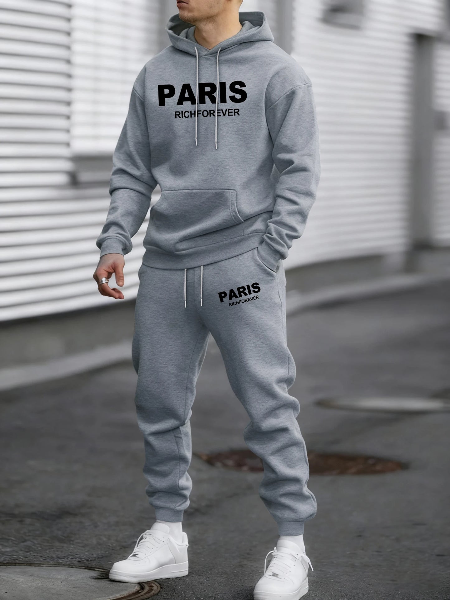 Paris Richforever Trendy Print Tracksuit For Mans Autumn Warm Loose Hoodies Fleece Simple Pants Unisex Loose Fashion Suits