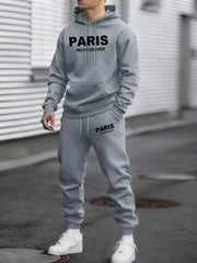 Paris Richforever Trendy Print Tracksuit For Mans Autumn Warm Loose Hoodies Fleece Simple Pants Unisex Loose Fashion Suits
