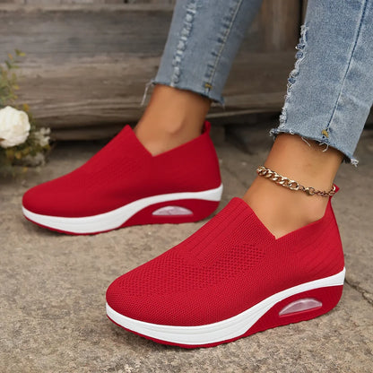 Tênis feminino de caminhada com amortecimento de ar, antiderrapante, ortopédico, modelo mule, respirável e com salto anabela.