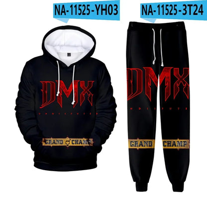 Hip hop rapper dmx impressão 3d conjuntos de treino masculino moda terno esportivo moletom com capuz + moletom roupas masculinas 2 peças conjunto