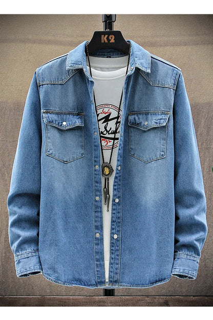 Jaqueta jeans masculina na moda primavera-outono moda puro algodão respirável casual camisa jeans de manga comprida confortável topo masculino