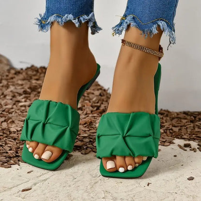 Sandálias femininas da moda, bico quadrado, sapatos de verão para mulheres, sandálias rasteiras estilo coreano, chinelos de verão, sandálias femininas.