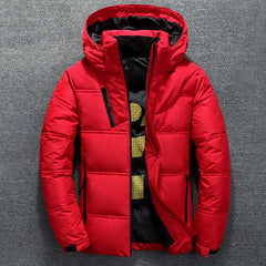 Inverno quente jaqueta masculina casaco casual outono gola puffer chapéu grosso pato branco parka masculino inverno para baixo jaqueta com capuz