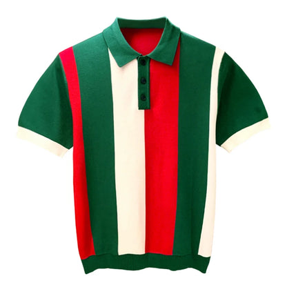 Camisa polo de retalhos listrado masculino, tops de malha casual, camiseta de manga curta, moda verão, nova, 2022, Z18
