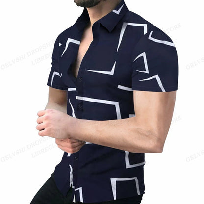 Camisas de praia com estampa geométrica 3D, camisas havaianas de manga curta, blusas masculinas, camisa gráfica, camisa Cuba, roupas masculinas