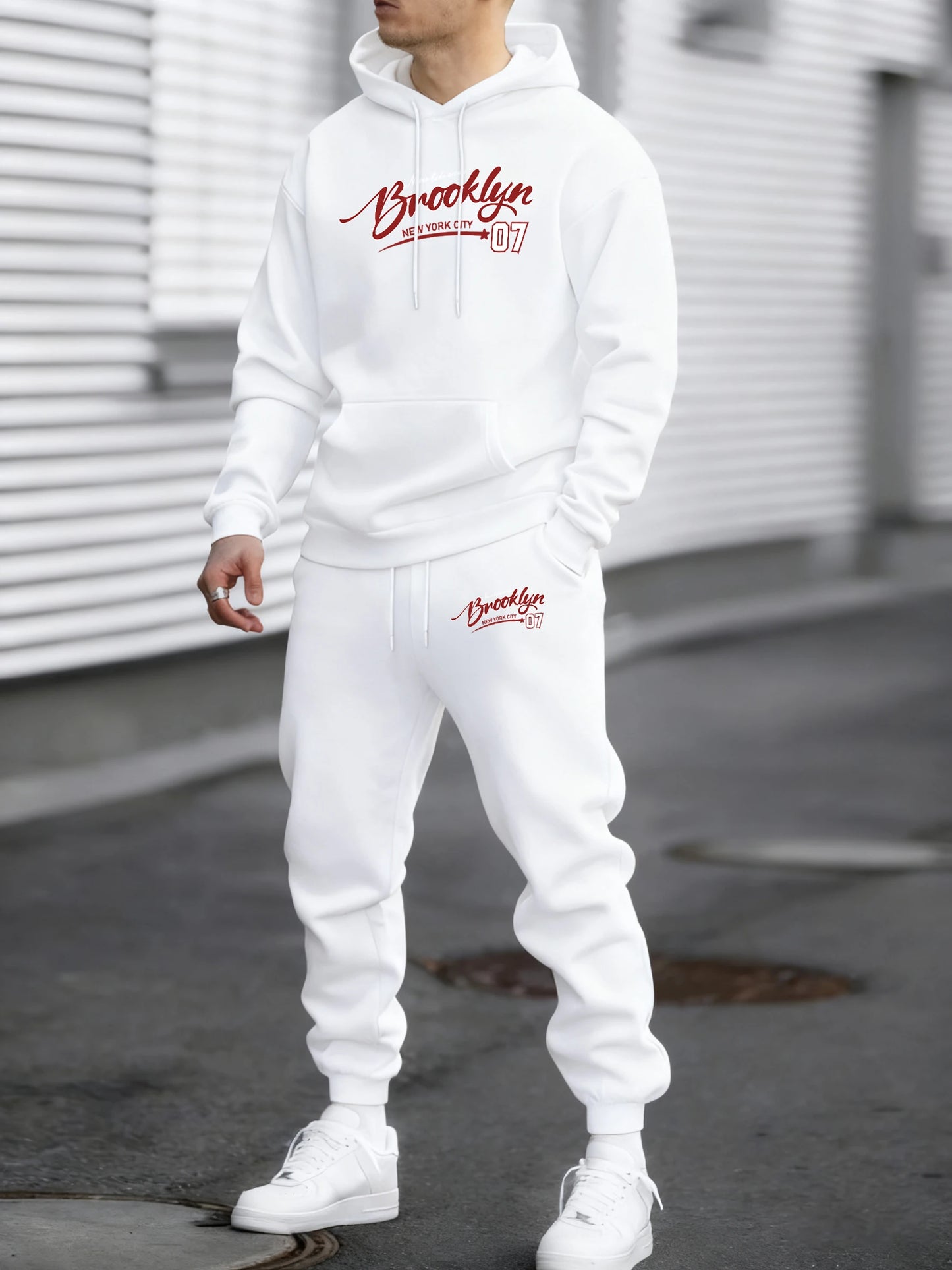 Brooklyn New York City 07 Print Autumn Winter Fleece Hoodie Sportpants Suit Men Soft Fashion Sweatshirt Comfy Street Sweatpants