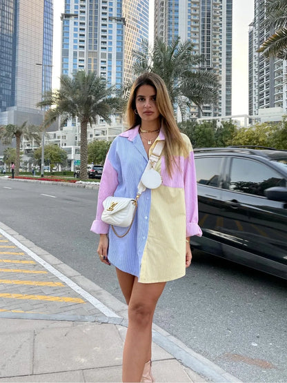 Camisas listradas soltas para mulheres, blusa casual chique, tops femininos, lapela, renda extragrande, nova moda