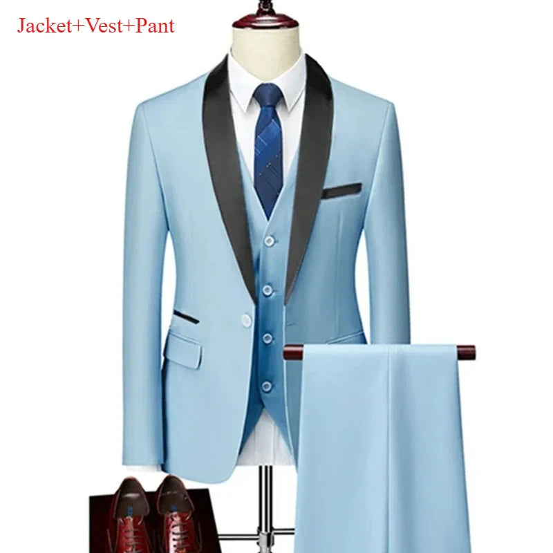 Lapela masculina preto terno conjunto casaco colete calças/negócios padrinhos noivo vestido de casamento fprmal blazer calças