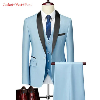Lapela masculina preto terno conjunto casaco colete calças/negócios padrinhos noivo vestido de casamento fprmal blazer calças