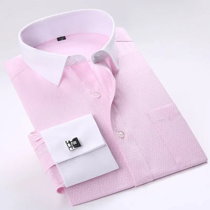 Quality French Cufflinks Shirt Men's Long Sleeve Tuxedo Male Brand Slim Fit White Button Cuff Social Men Dress Shirts