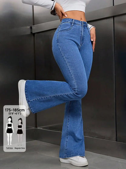 Calças Jeans Casuais Largadas com Bolsos, Versáteis para Mulheres Altas no Estilo Y2K, Calças de Denim Elásticas de Cintura Alta