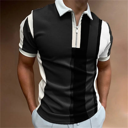Camisa polo masculina listras manga curta camiseta masculina respirável topos negócios turn down collar streetwear marca de luxo alta qualidade
