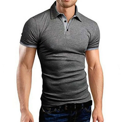 Camisa polo masculina de manga curta, corte slim casual, com blocos de cores, estilo inglês streetwear. Moda masculina.