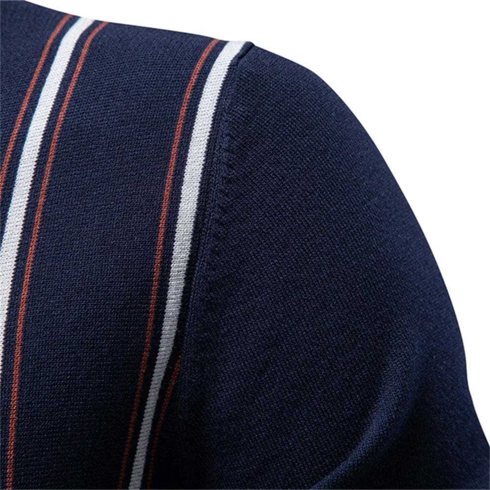 AIOPESON Men's Stripe Polo Shirt Old Money Style Short Sleeve Soft Breathable Casual Elegant Fabric for Comfortable Wear