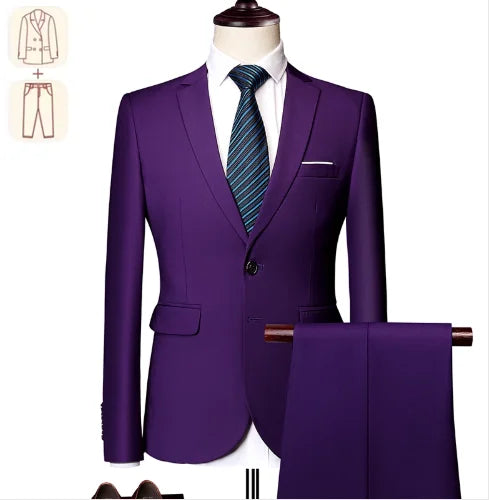 2025 New Men's Business Casual Suit for Weddings Male Solid Colour Formal Suit Sets Men Prom Party Tuxedo Dress