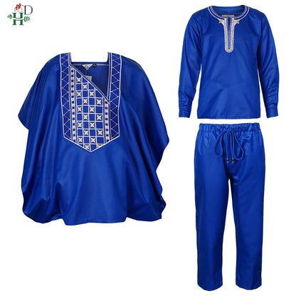 H & d africano crianças roupas tradicionais ancara dashiki para 2-10 anos meninos 3 pçs bordado thobe moda bazin azul kaftan 2025