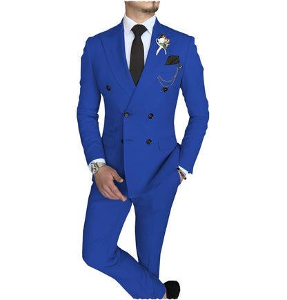 Terno slim fit trespassado masculino, jaqueta Peak Lapel, casual de negócios, blazer e calça de casamento, 2 peças