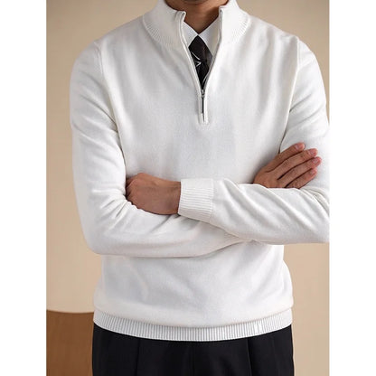 Camiseta Masculina Slim Fit de Manga Longa em Tricô com Gola Alta Estilo Casual para Outono e Inverno em Cor Sólida e Anti-Bolinhas