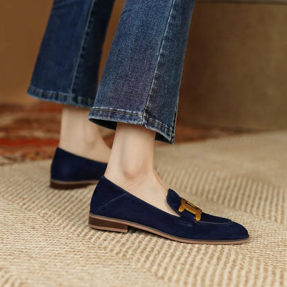Sapatos femininos retrô com fivela de metal, estilo francês e britânico, elegantes, com bico quadrado, salto grosso, para festas, escritório, casuais.