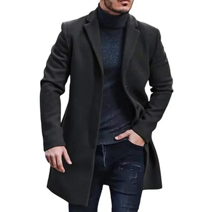 Novo Casaco Masculino de Lã, Sobretudo Corta-Vento, Trench Coat, Cor Sólida, Casaco de Outono e Inverno, Cardigã, Jaqueta Masculina