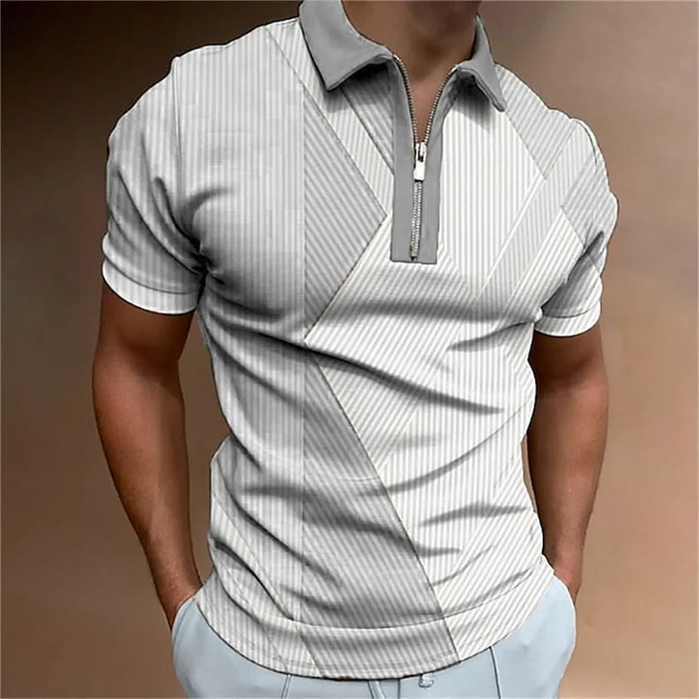 Camisa polo masculina listras manga curta camiseta masculina respirável topos negócios turn down collar streetwear marca de luxo alta qualidade