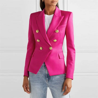 Blazer feminino de alfaiataria, modelo slim, estilo europeu/americano, para primavera/outono, com abotoamento duplo.