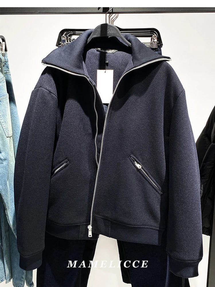 MAMELICCE Design Original Jaqueta Masculina de Tricô com Gola Alta em Algodão Imitação Lã, Acolchoada Grossa e de Alta Qualidade