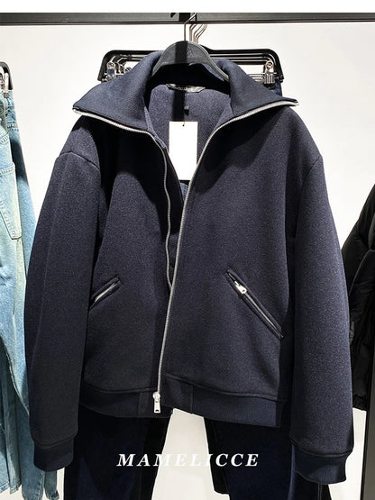 MAMELICCE Design Original Jaqueta Masculina de Tricô com Gola Alta em Algodão Imitação Lã, Acolchoada Grossa e de Alta Qualidade