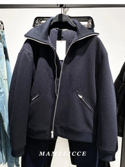 MAMELICCE Design Original Jaqueta Masculina de Tricô com Gola Alta em Algodão Imitação Lã, Acolchoada Grossa e de Alta Qualidade
