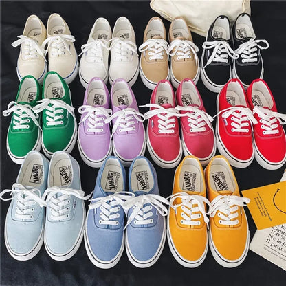 Casual apartamentos tênis de lona feminino ao ar livre cor sólida rasa sapatos esportivos tênis feminino streetwear rendas até sapatos vulcanizados