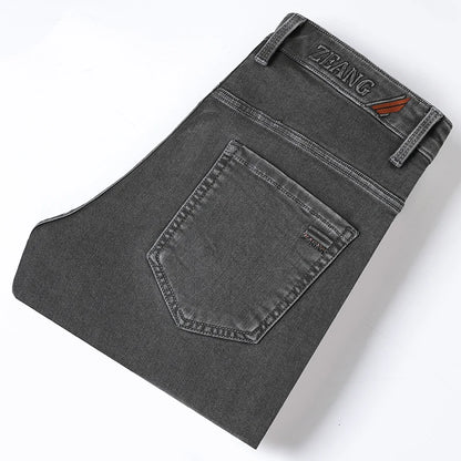 Calças Jeans Cinzas Masculinas Moda Primavera Outono Casual Elásticas Clássicas Retas para Trabalho Vintage em Denim Lavado