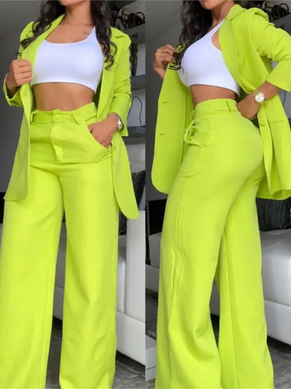Elegante outono feminino blazer calças conjunto de duas peças roupas femininas moda gola entalhada casaco & calça; Terno de calças com design de bolso