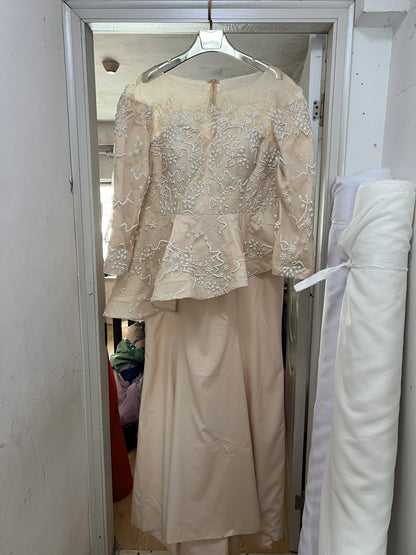 Personalizado champanhe sereia renda mãe da noiva vestidos de manga longa plissado noivo mãe vestido festa à noite vestidos de baile