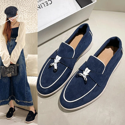 Apartamentos casuais femininos primavera outono nova sola grossa camurça antiderrapante mocassins mulher condução sapatos de plataforma caminhada