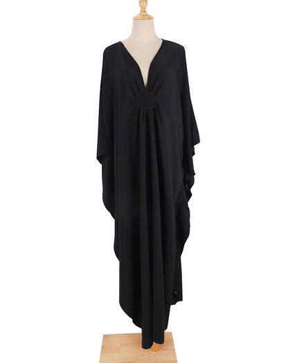 Vestidos Kaftan de Praia Plus Size para Mulheres, com Decote em V e Manga Morcego, em Cores Sólidas, Roupas de Lazer