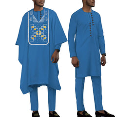 Terno bordado de manga comprida africano masculino, calças e blusões casuais empresariais Dashiki, conjunto de 3 peças, WYN1643