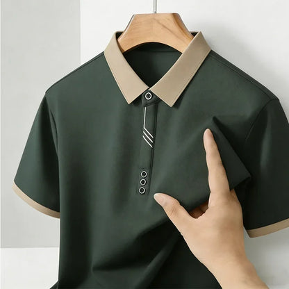 Camisa Polo Masculina de Moda com Gola Contrastante, Manga Curta, Ajuste Slim, Casual para Uso Diário, Top 2026